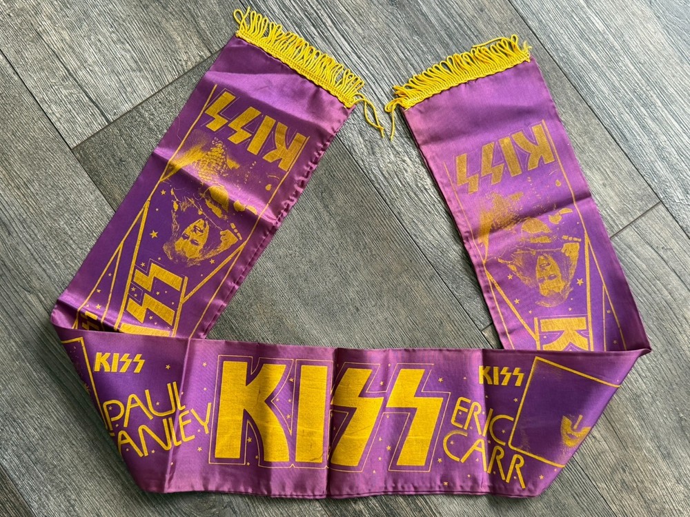 KISS Scarf Banner Purple Eric Carr Europe 1980 Vintage Kiss Aucoin Memorabilia