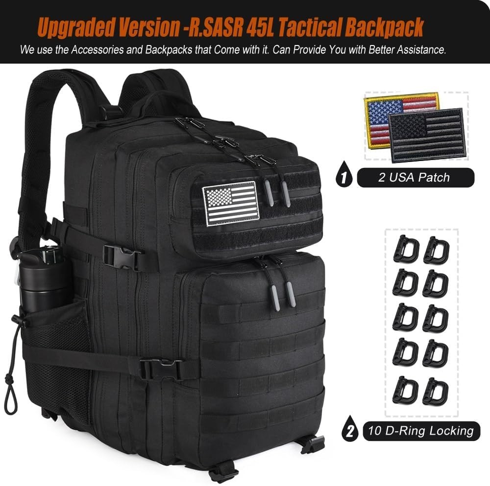 Durable 45L Tactical Backpack with Hydration Compartment - Ideal for Treks