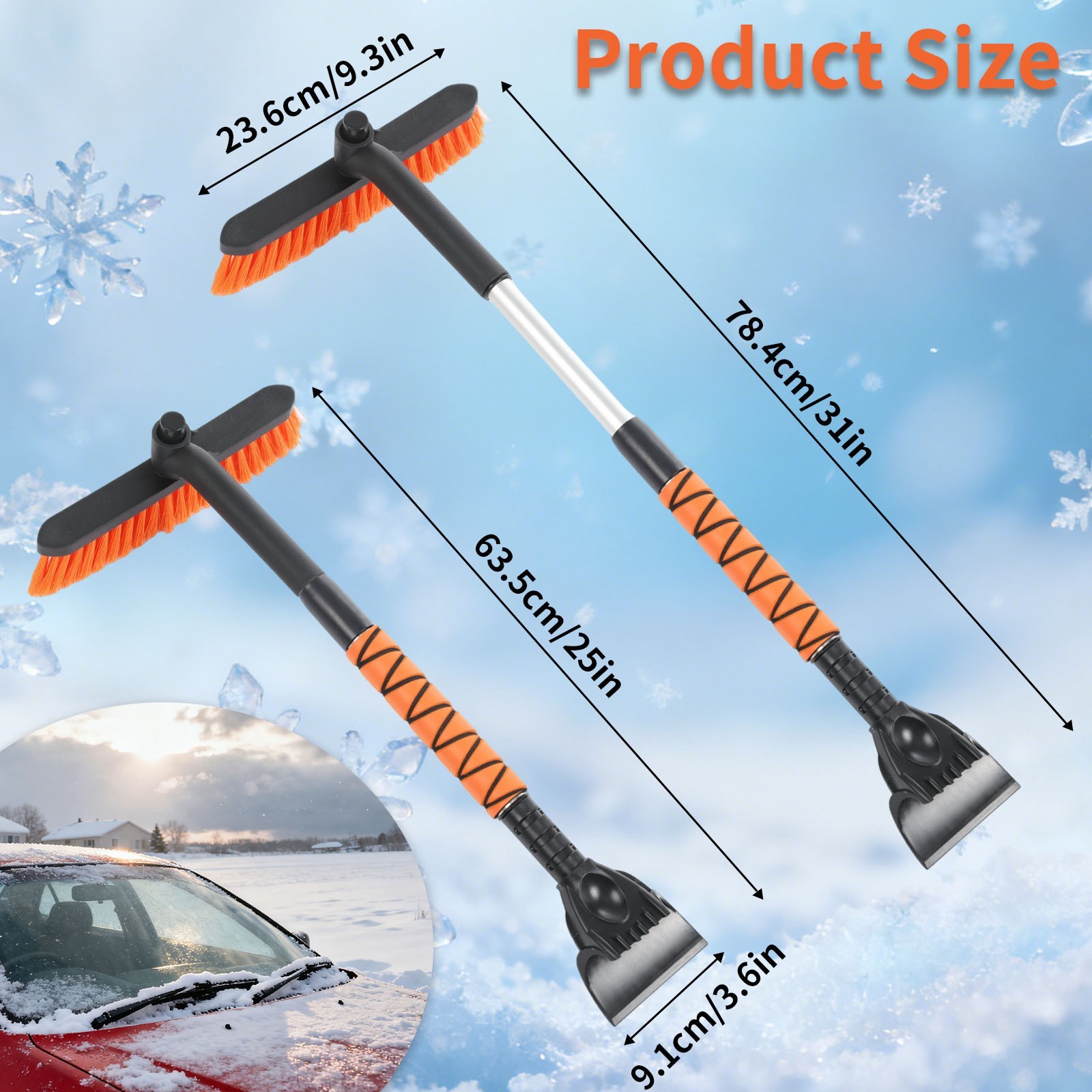 VortecSys 2-in-1 Snow Removal Tool with Telescopic and 360° Rotating Features