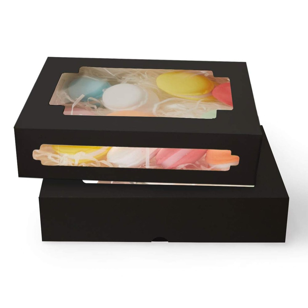 36 PCS 8x5.3x2 Inch Black Cookie Boxes Window One Second Fold Treat Box