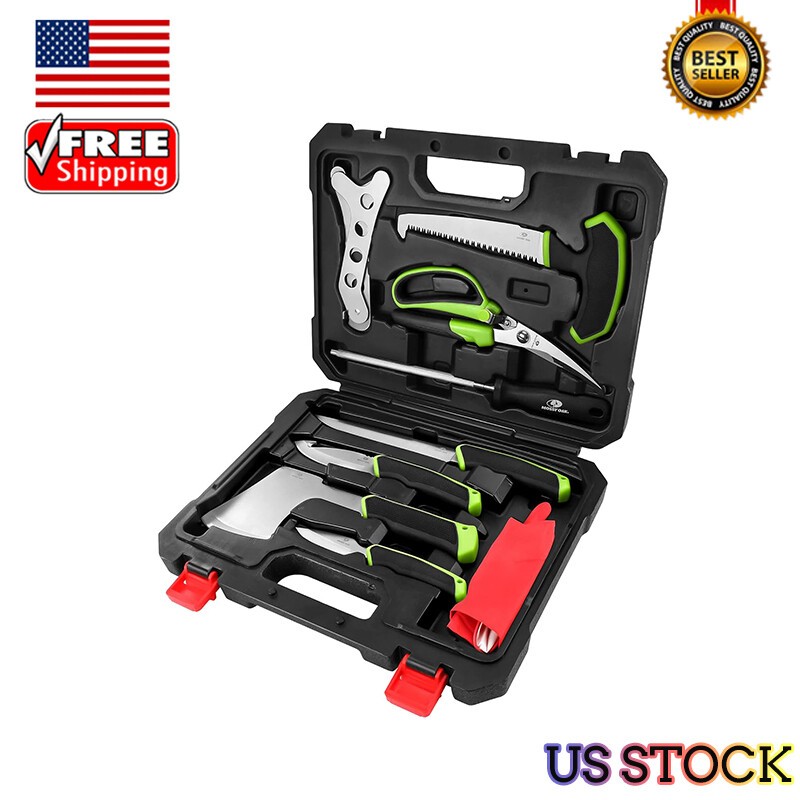 Portable Hunting Field Dressing Kit 10 Pcs Butcher Game Processing Set w/ Case