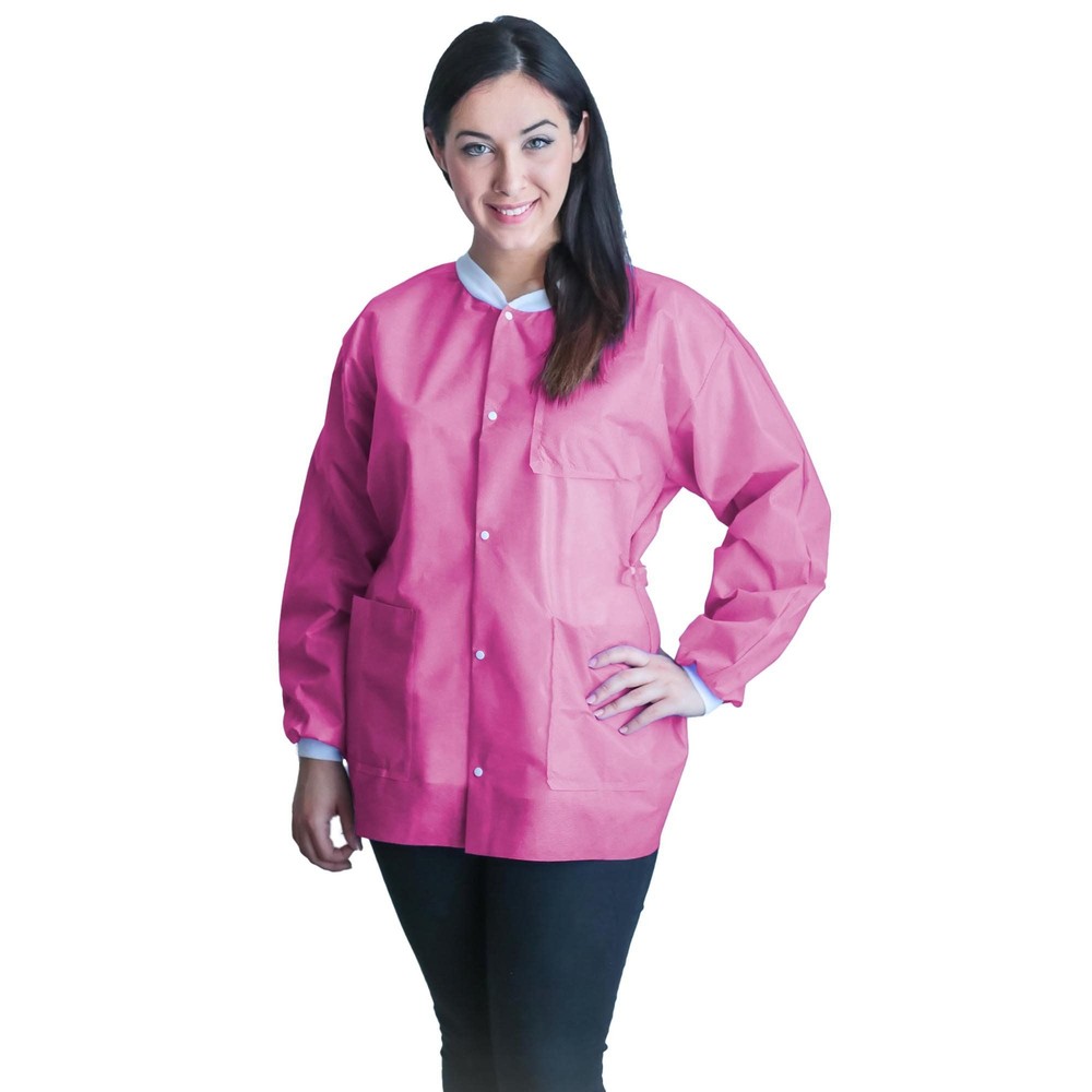 Lab Jacket FitMe Raspberry Pink Small Hip Length 3-Layer SMS Disposable (BG/10)