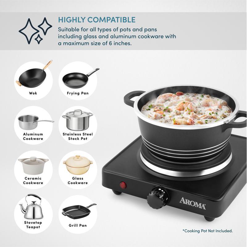 Compact Electric Hot Plate 750W Single Burner Adjustable Temperature Easy Clean
