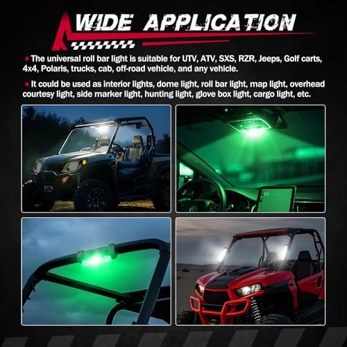 UTV Interior Dome Light with Switch, Roll Bar Cage Mount Dome Green and White
