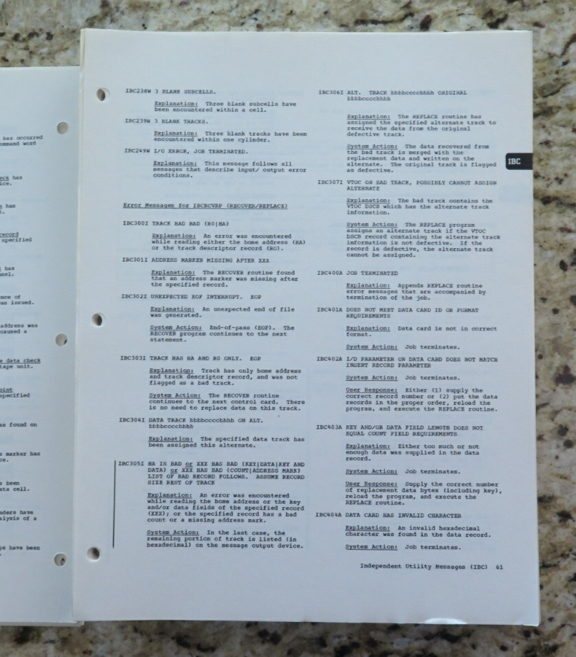 Vintage IBM System / 360 Operating System Messages and Codes Dated 1968