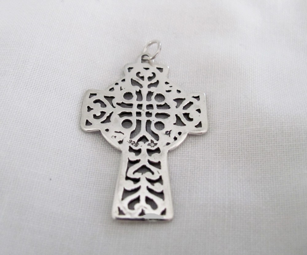 Sterling Silver 37mm rustic filigree Cross thin pendant