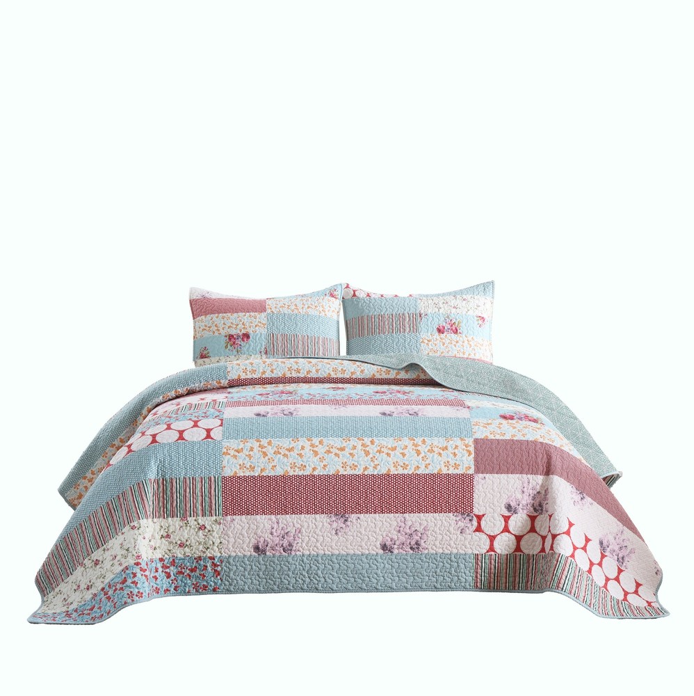 3 Pcs Printed Quilt Set Floral Patchwork Pattern Bedspread Set BY331