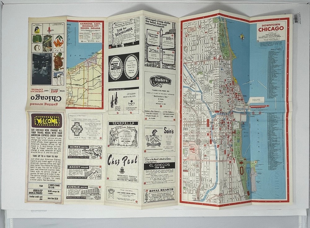 1966 Avis American Express Road Map: Getting Around Chicago - VG+