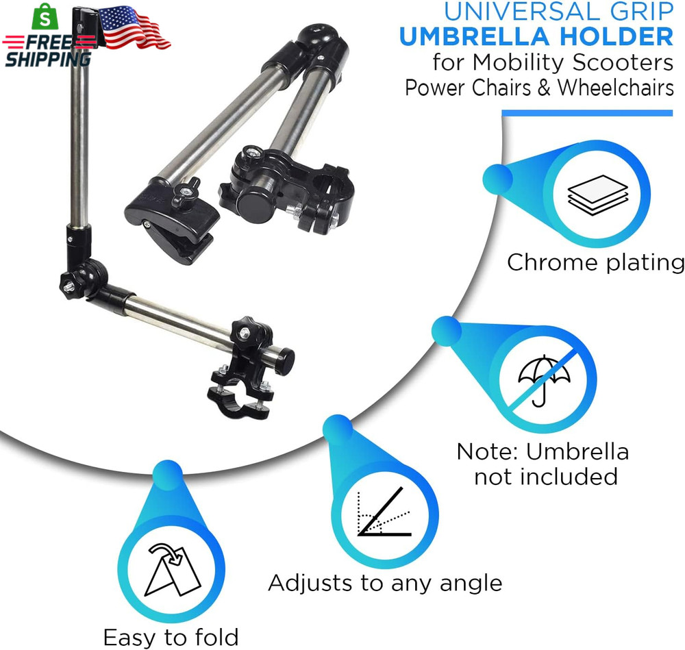 Alveytech Universal Grip Umbrella Holder - 360° Angle Adjustable Attachment Clam