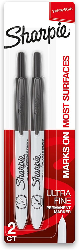 Retractable Permanent Markers Ultra Fine Point Black 2 Count