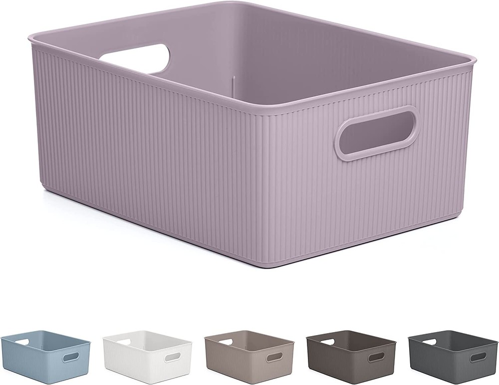Superio Medium Lilac Ribbed Storage Bin, Plastic Storage Basket (15 Liter)