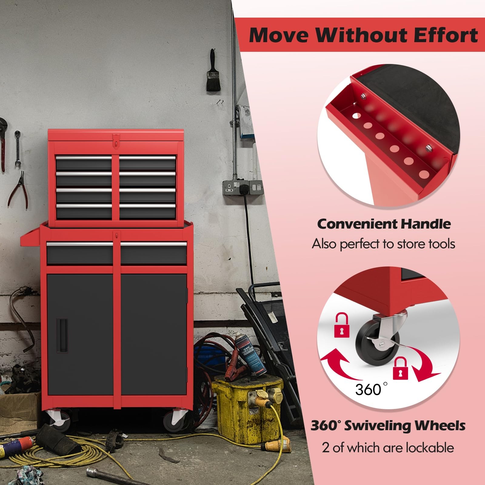 Rolling Lockable 5-Drawer Tool Cabinet with Side Slot & Universal Wheels