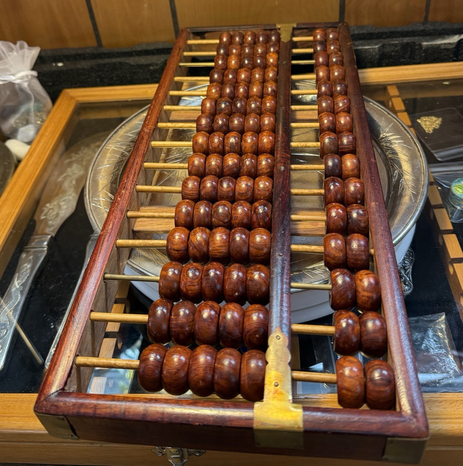 Vintage Chinese Lotus Flower Brand Abacus 105 Beads Row 15