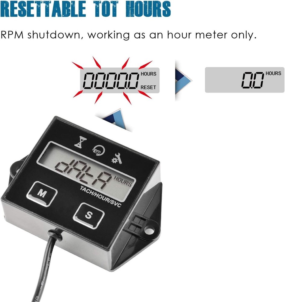 Compact Hour Meter Tachometer with Programmable Maintenance Alerts for Equipment