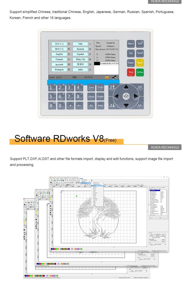 For Cutting Engraving Machine Ruida RDC6445GZ Co2 Laser DSP Controller System