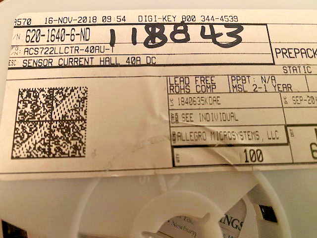 ACS722LLCTR-40AU-T SENSOR CURRENT HALL 40A DC 11pcs ALLEGRO