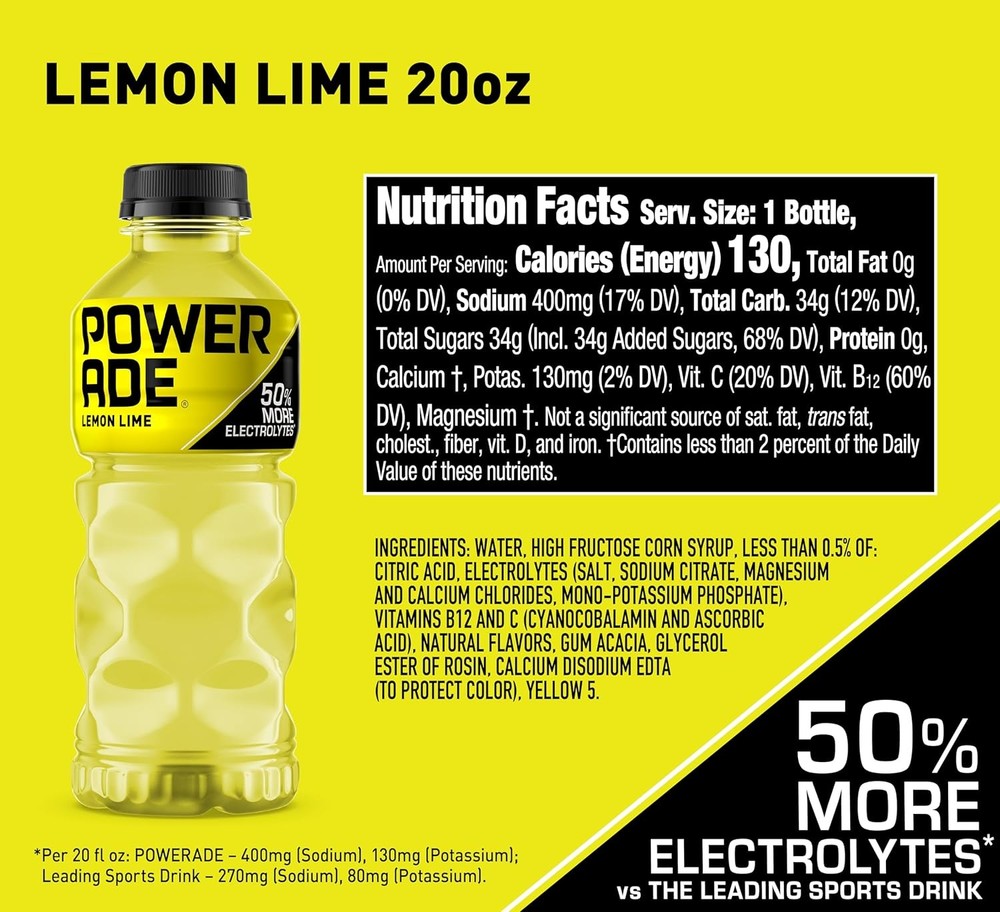POWERADE Lemon Lime Bottles, 20 fl oz, 8 Pack