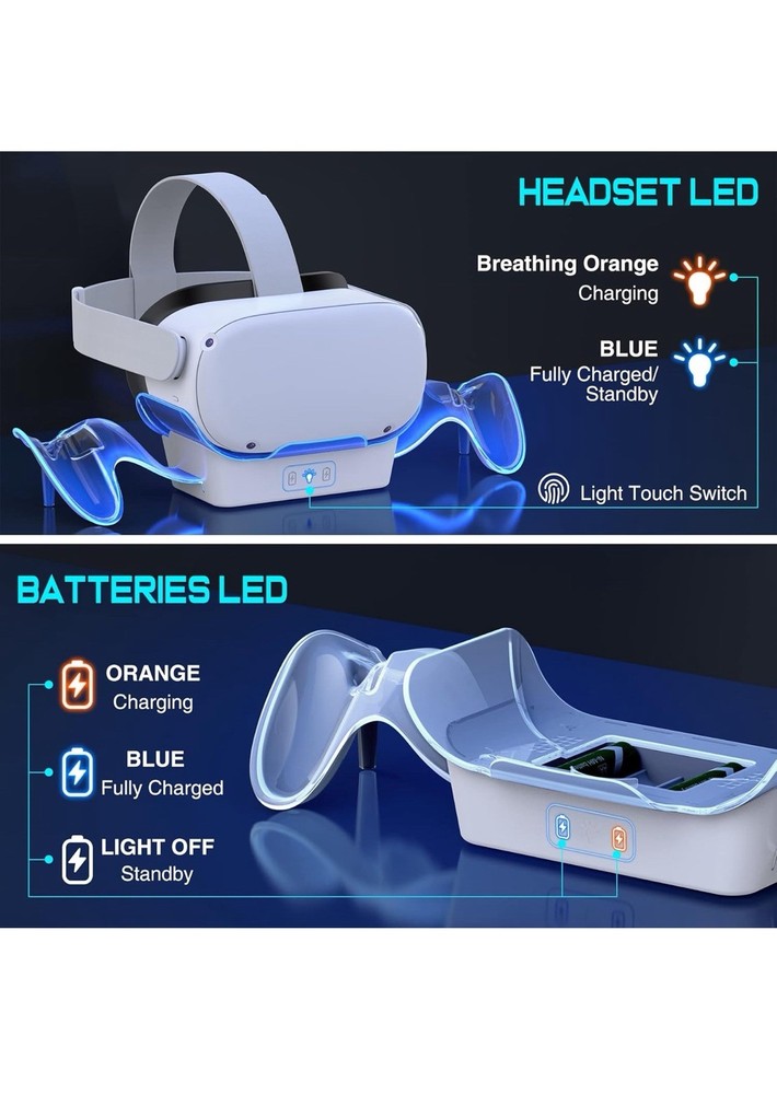 Enhanced Fast Charging Dock with LED Light Touch Switch for Oculus Quest 2