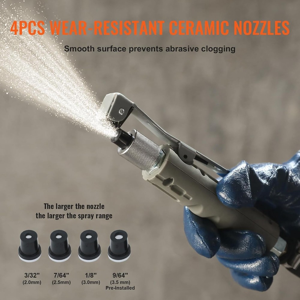 High-Performance Sand Blaster with 4 Durable Nozzles & 8 ft Hose for Easy Access