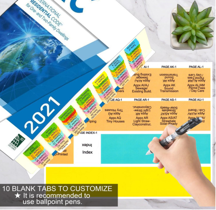 Index Tabs for International Residential Code 2021, 72 PCS Color-Coded...