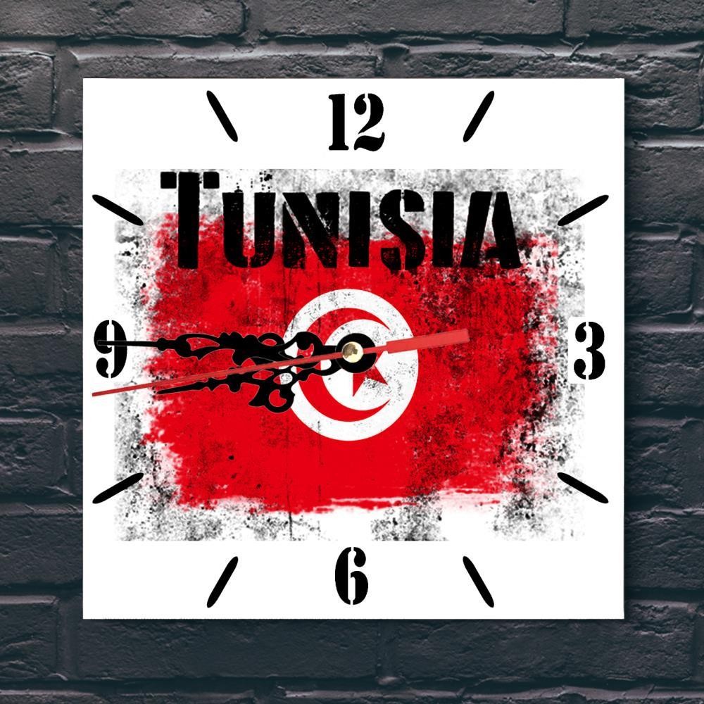 Tunisia Flag Wall clock patriots CERAMIC Tile Watch Support Décor