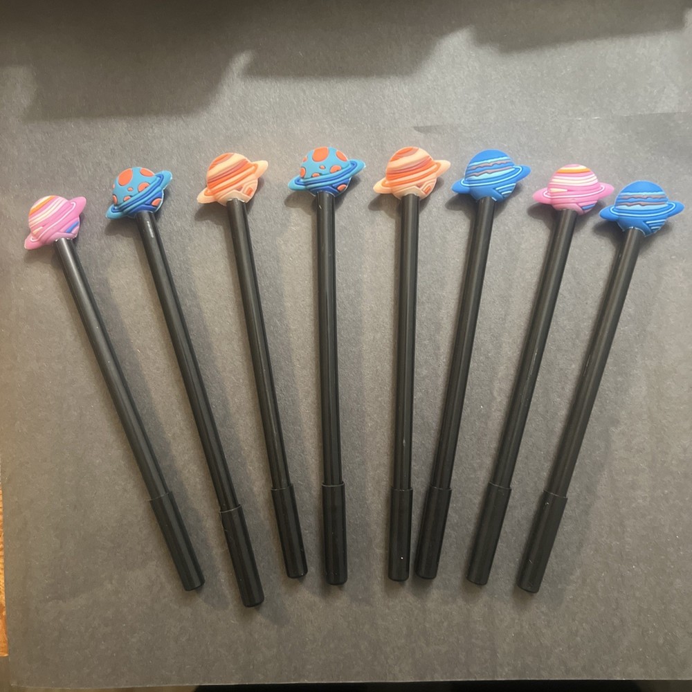 8 Space Planet Themed Black Pens