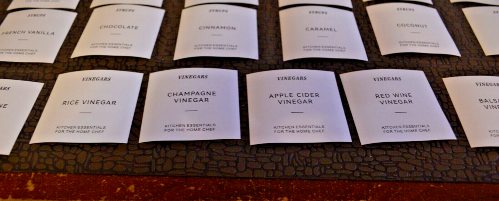 Kitchen Essentials 35 Black Script Oil, Syrup, Wine, Vinegar Labels for Bottles
