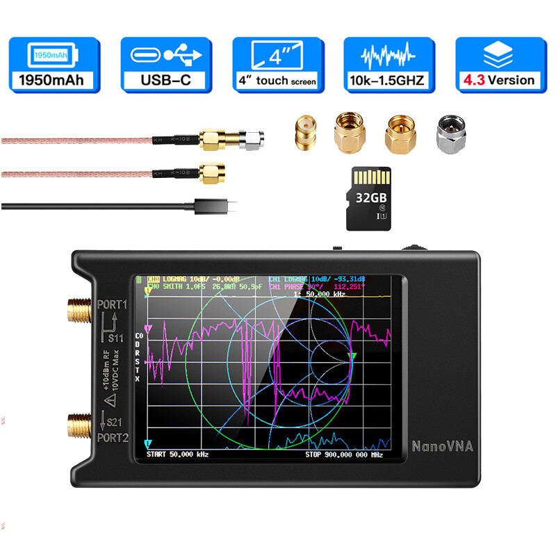 4" Vector Network Analyzer 10k-1.5GHz HF VHF UHF Antenna Analyzer 1950mAh + 32GB