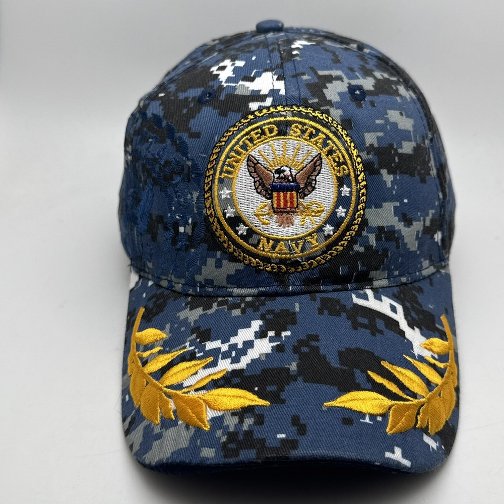 US Navy Blue Digital Camo Hat Scrambled Eggs USN Embroidered Cap Adjustable