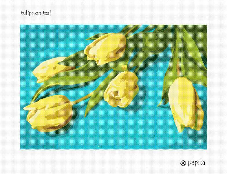 Tulips On Teal Needlepoint Kit or Canvas