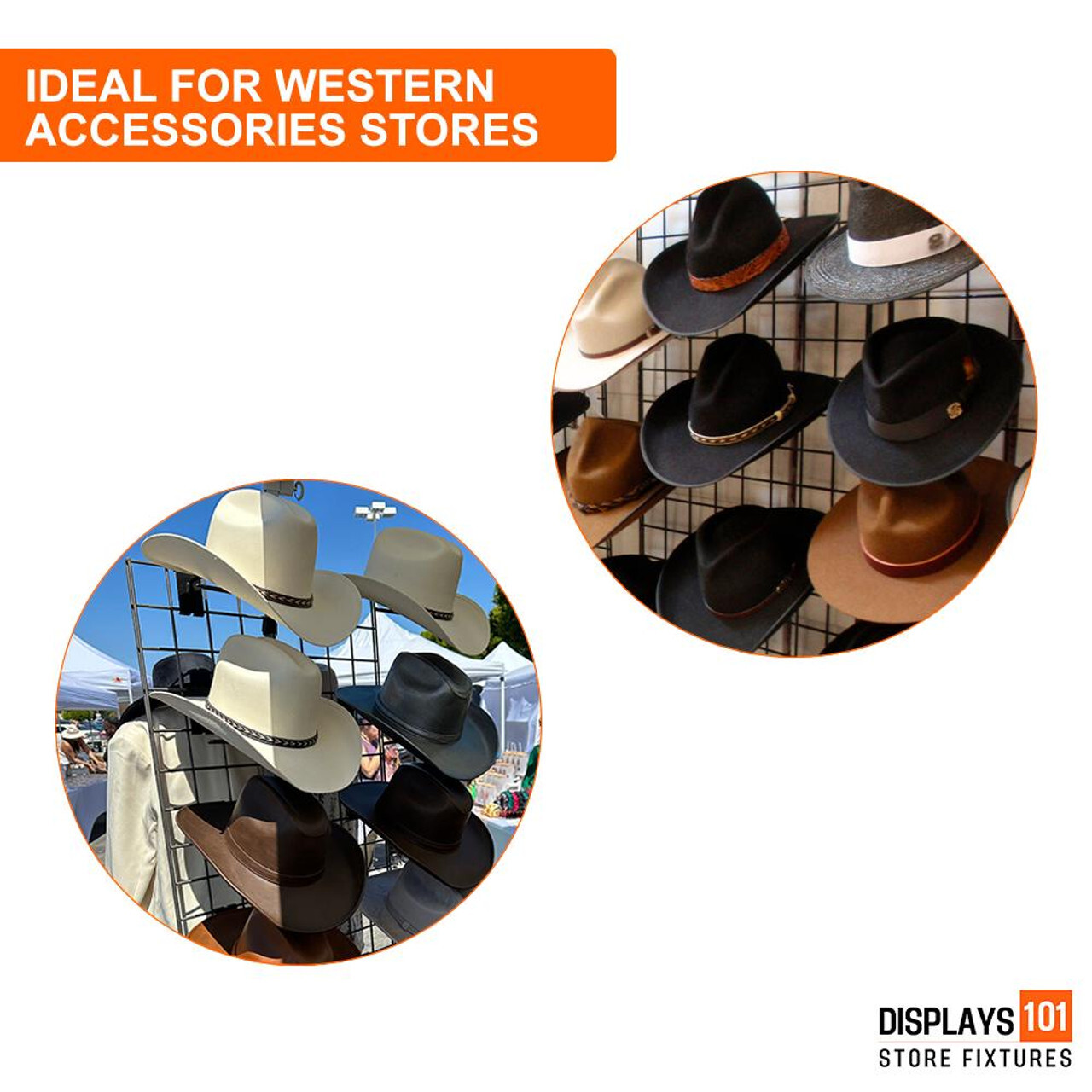 Western Cowboy Hat Chrome Rack Display Holder For Gridwall