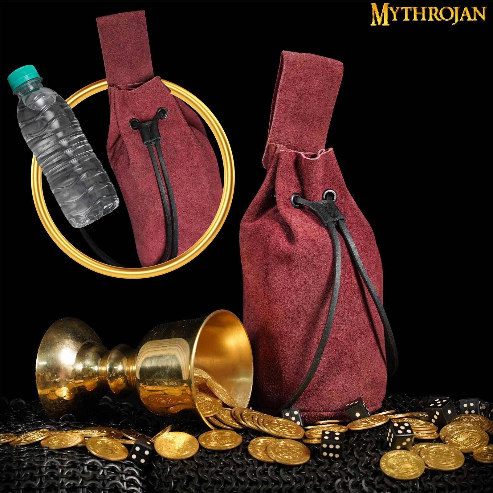 Medieval Suede Jewelry Pouch Cosplay Renaissance Coin Leather Belt Bag Wine Red