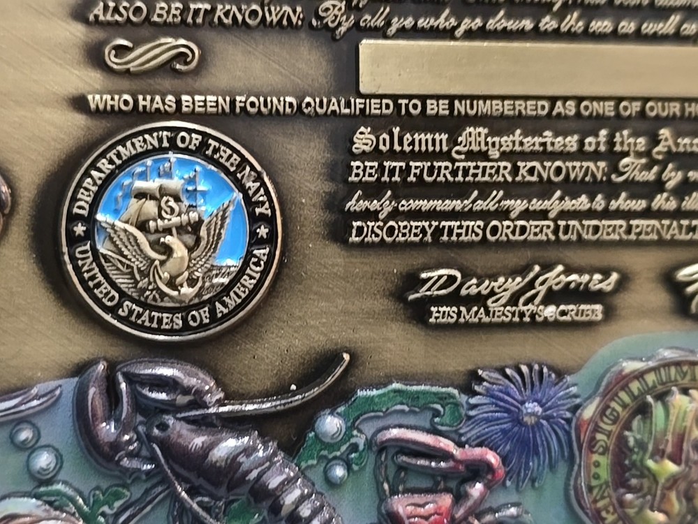 7”x5”Massive USN Challenge Coin - Shellback Certificate Coin (golden version)