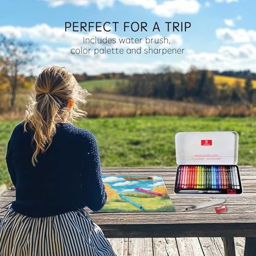 25 Colors Water Soluble Pastels Set for Beginners, Includes Sharpener & Brush