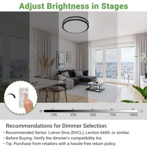 2Pack 10Inch LED Flush Mount Ceiling Lights, Dimmable 3000K 10"-2Pack Black