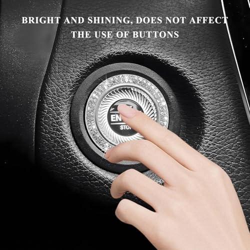 2PCS Bling Car Engine Start Stop Decoration Ring, Crystal Double Row Silver