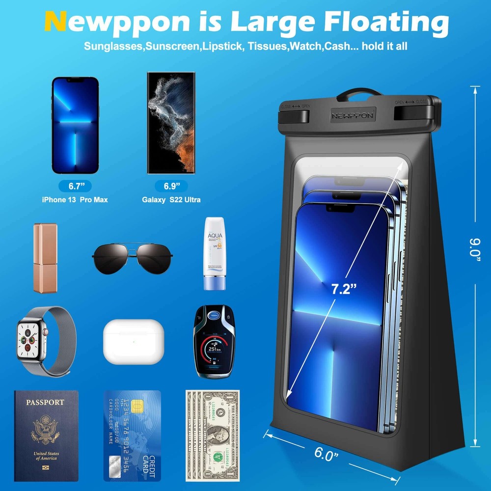newppon 4-Pack Floating Waterproof Phone Pouch - Universal Large Float Case