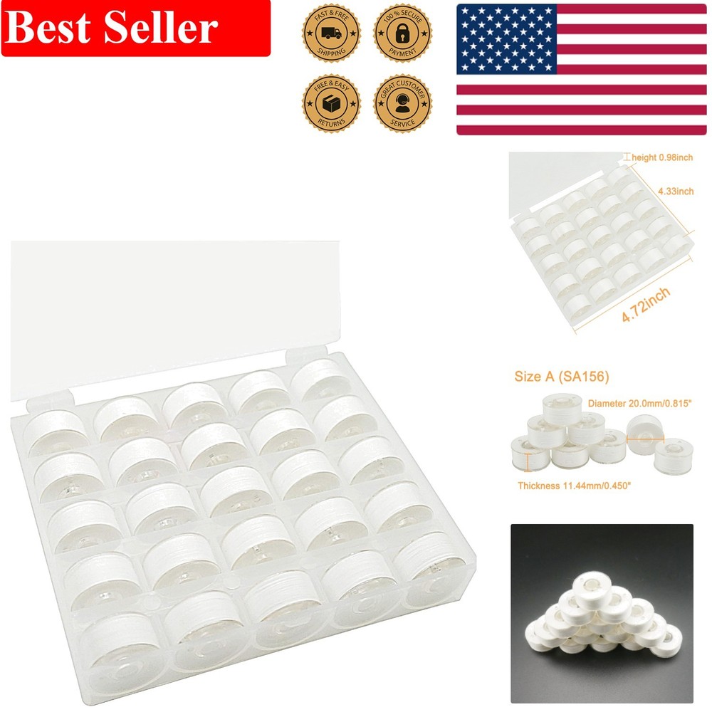 25pcs 90wt Prewound Bobbin Thread for Embroidery - White Soft Polyester