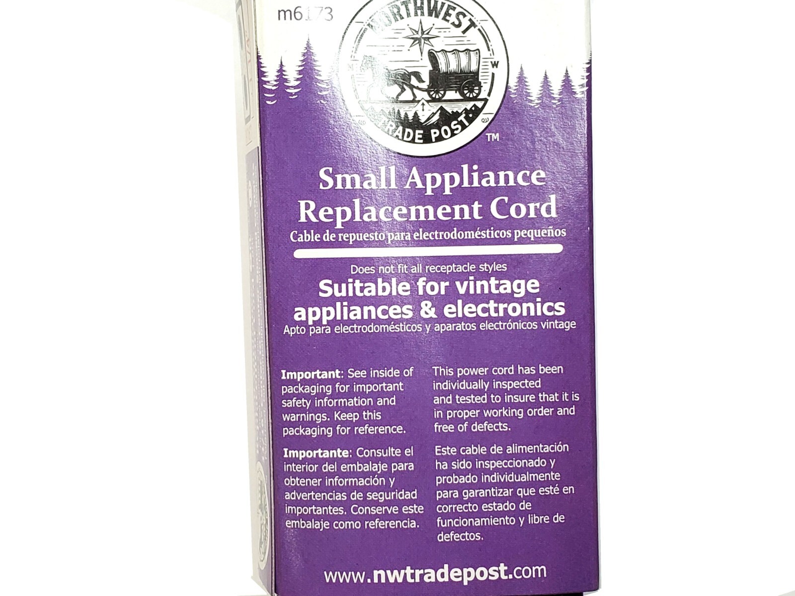 New 6' Vintage Appliance Replacement Power Cord 11/16" Center To Center Contacts