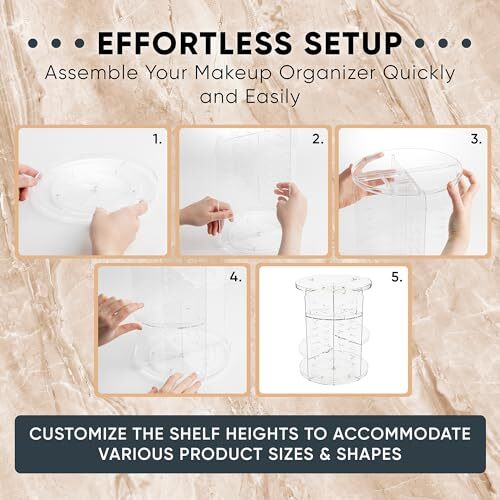 , Rotating Makeup Organizer - Adjustable Shelf Height and Fully Clear