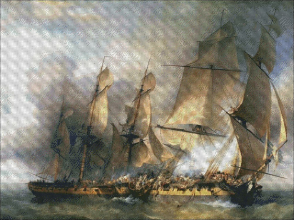 Naval Battle between Frigates - Chart Counted Cross Stitch Pattern Needlework