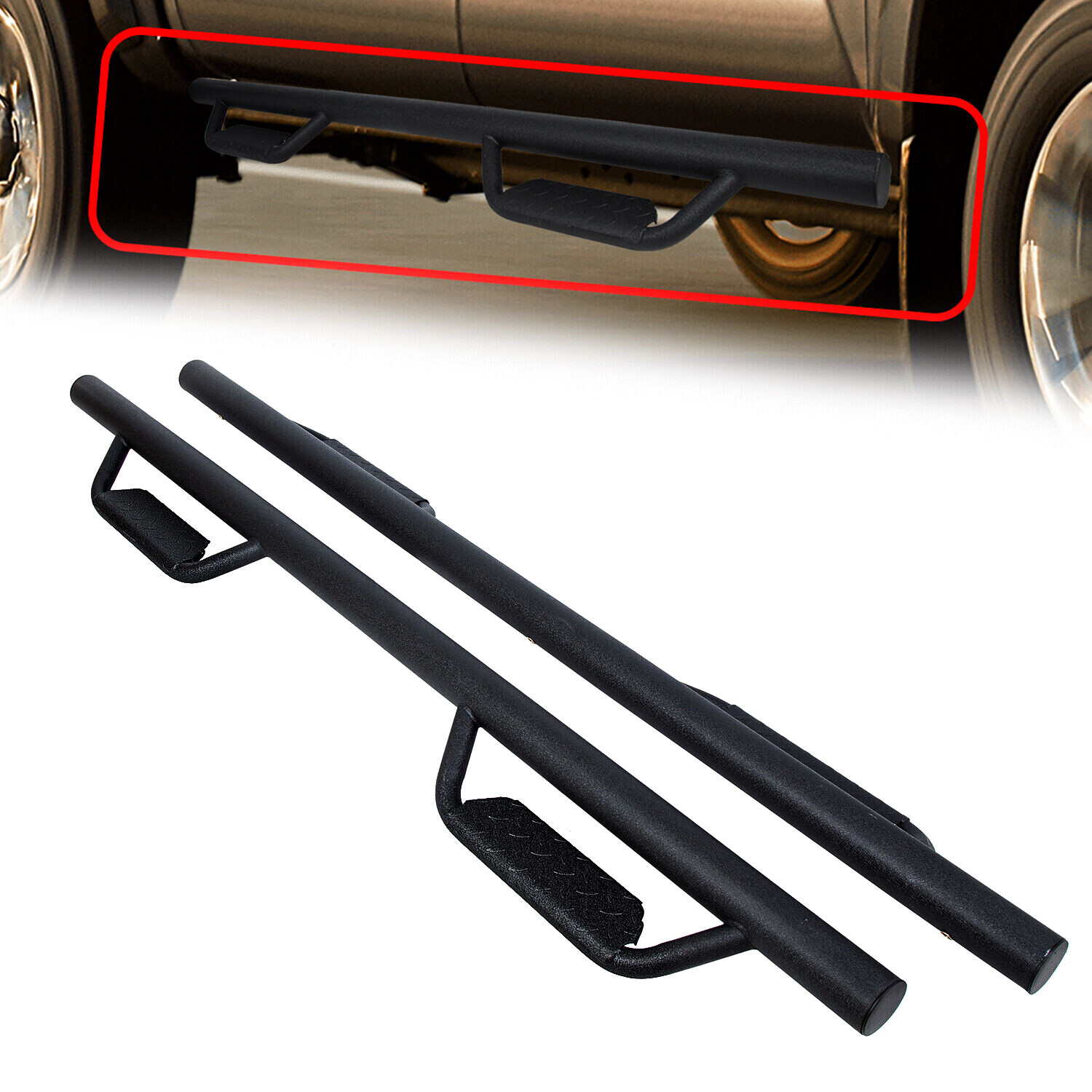 Pair For Toyota Tacoma 05-23 Black Double Cab Side Steps Nerf Bar Running Boards