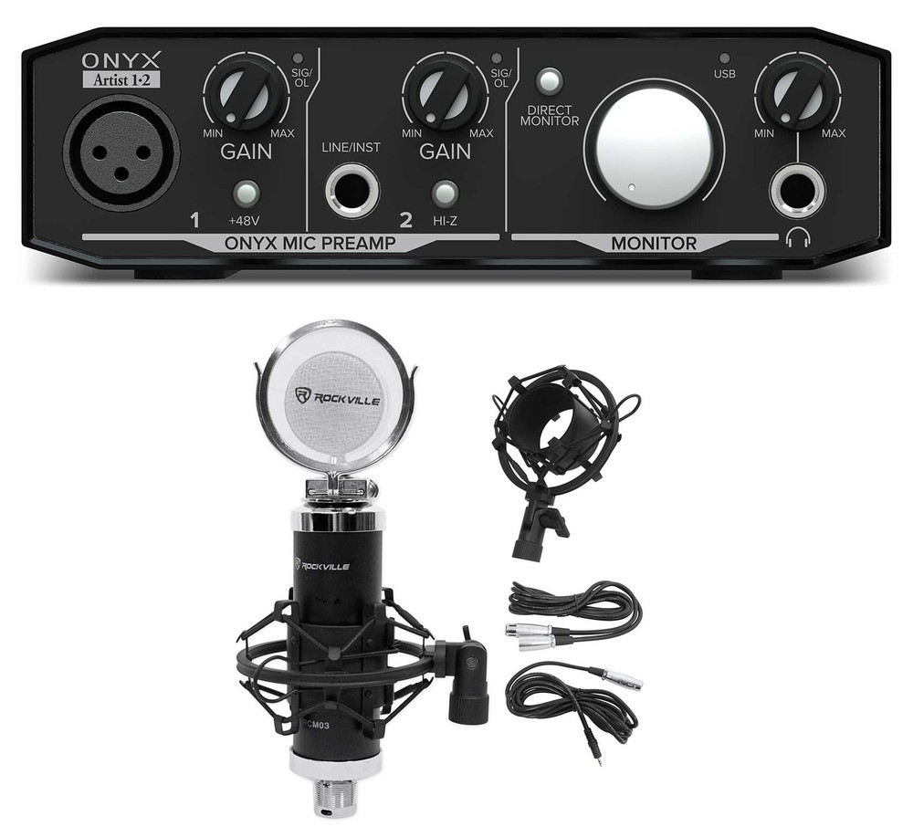Mackie Onyx Artist 1.2 2x2 USB Recording Studio Interface+Microphone+Cable+Mount