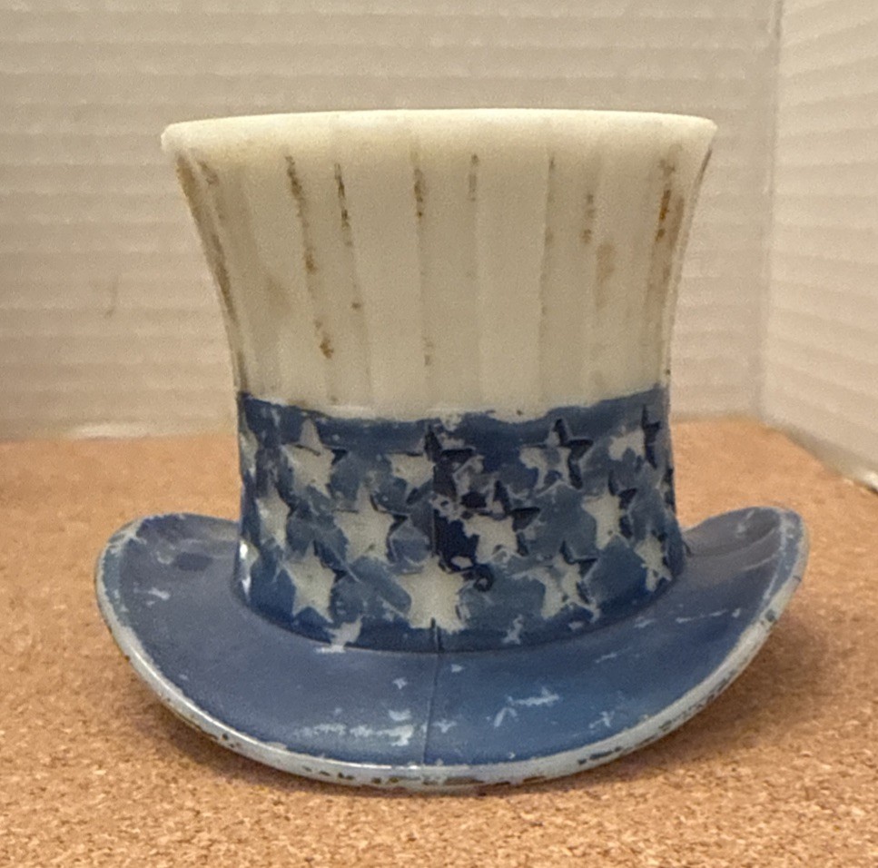 Antique Uncle Sam Hat Milk Glass Candy Container