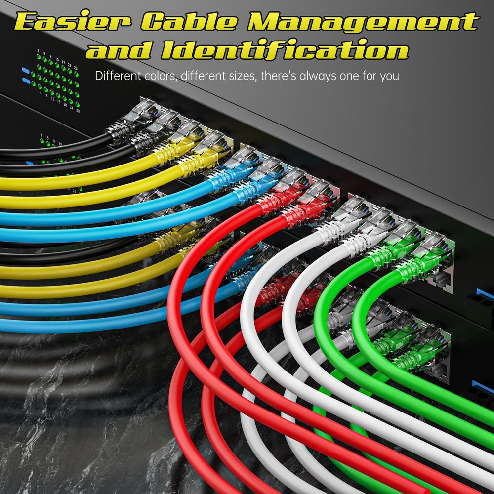 3 Feet Cat6 Patch Cables(12 Pack), Solid Pure Copper Cord, 3FT, Yellow