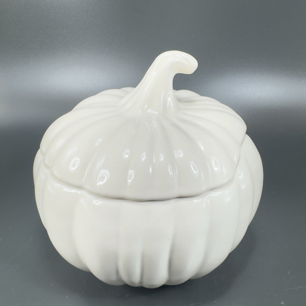 Home Interiors Stoneware Ceramic Pumpkin Shape Canister Cookie Jar Container