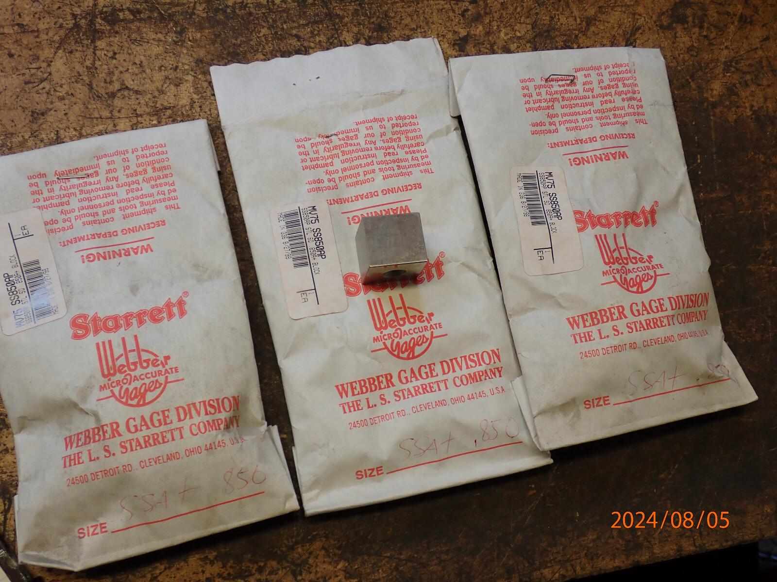 3 NEW OLD STOCK STARRETT WEBBER .850 GAGE BLOCKS GAUGE MACHINIST TOOLING