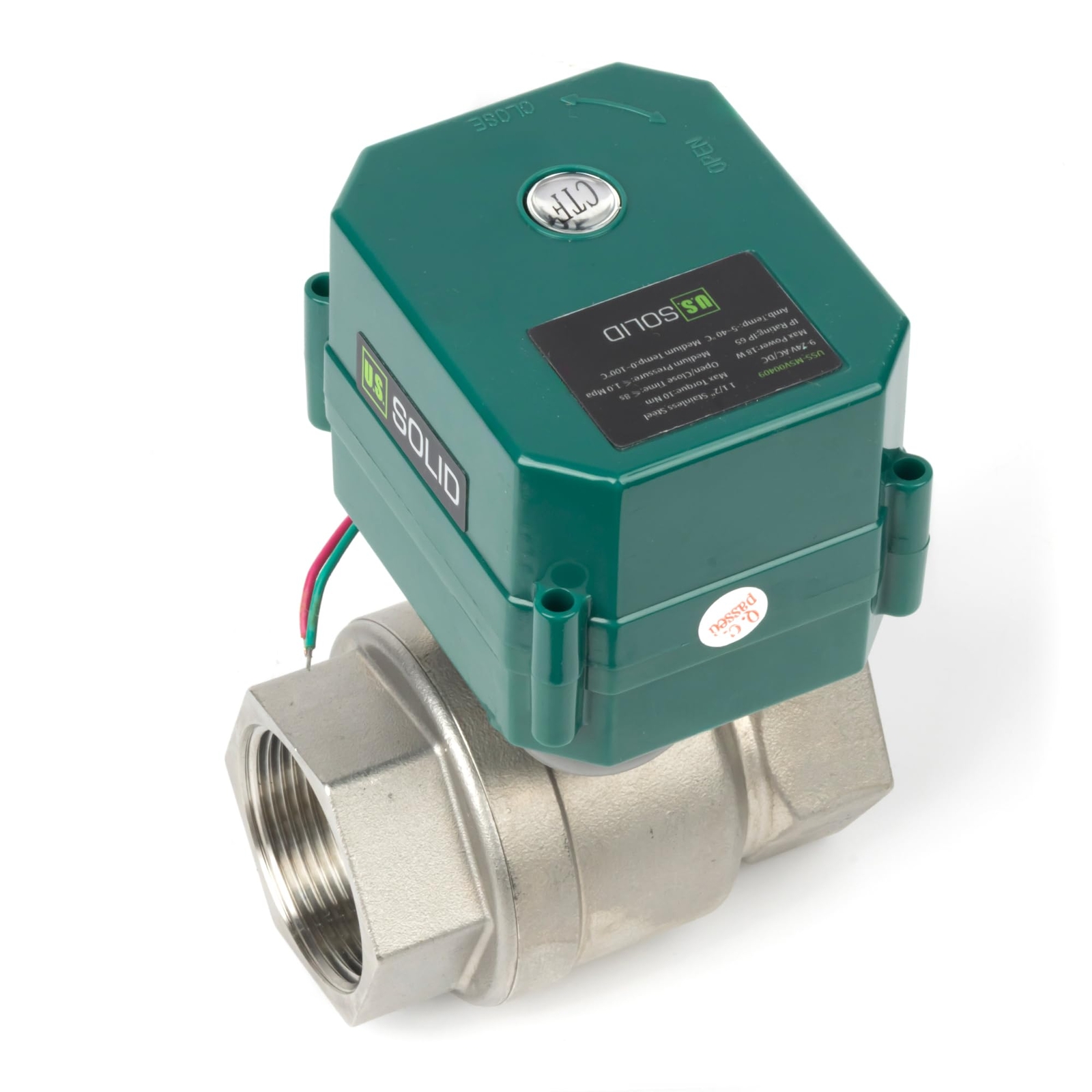 U.S. Solid Motorized Ball Valve 1-1/2 inch Stainless Steel 9-24V AC/DC
