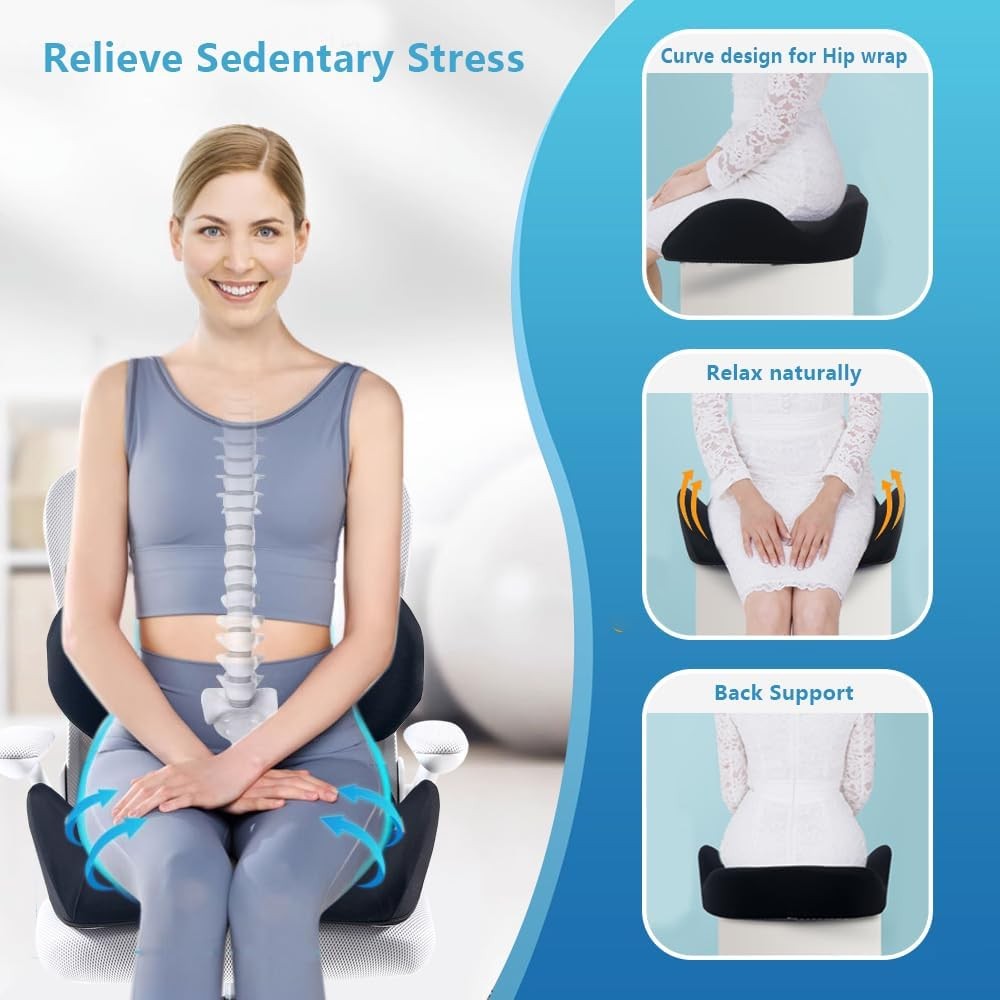 X Large Memory Foam Seat Cushion Lumbar Support Pillow for Sciatica & Tailbone P