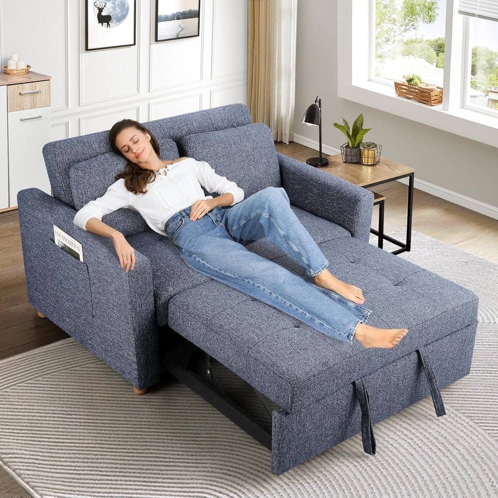 Convertible Sofa Bed, 3-in-1 Sleeper Sofa Pull Out Couch Bed,2-Seater Linen Sofa